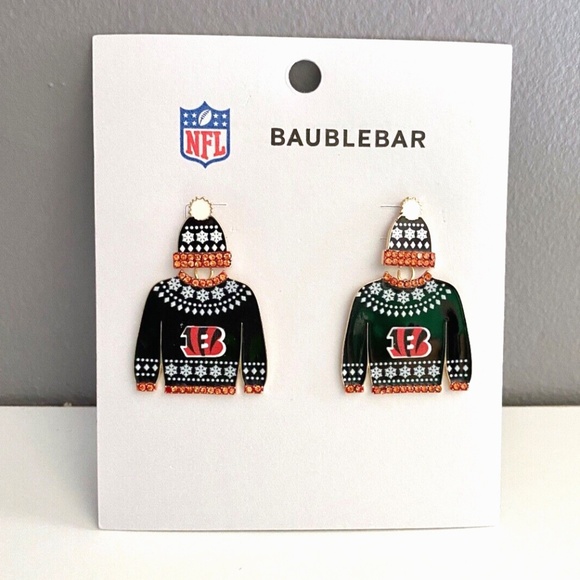 BAUBLEBAR Cincinnati Bengals Christmas Sweater Hat Pierced Earrings - Picture 1 of 7